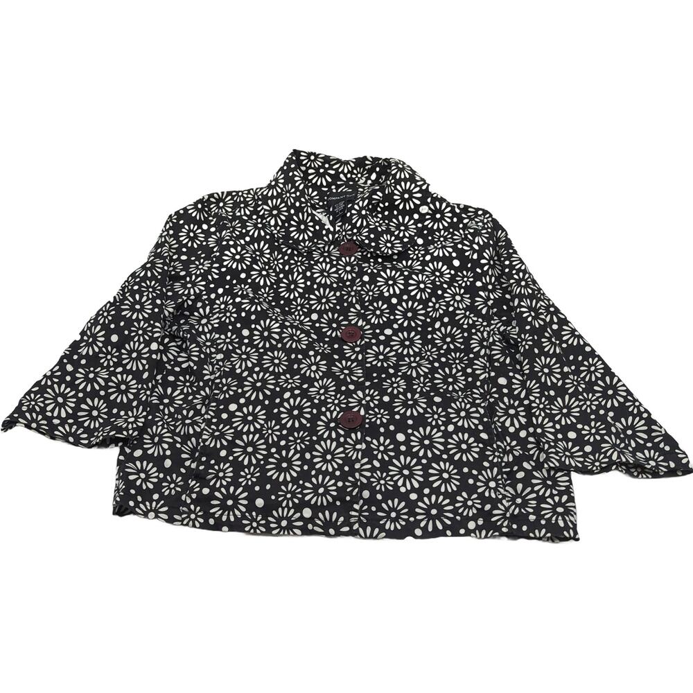 COMPANY ONE L Black White Daisy Print Button Blouse